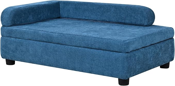 AFBKSS&amp;BB Pet Sofa with Hidden Storage for Puppy and Cat,Linen Fabric Dog Sofa,Cat Couch with Wooden Frame (Blue)