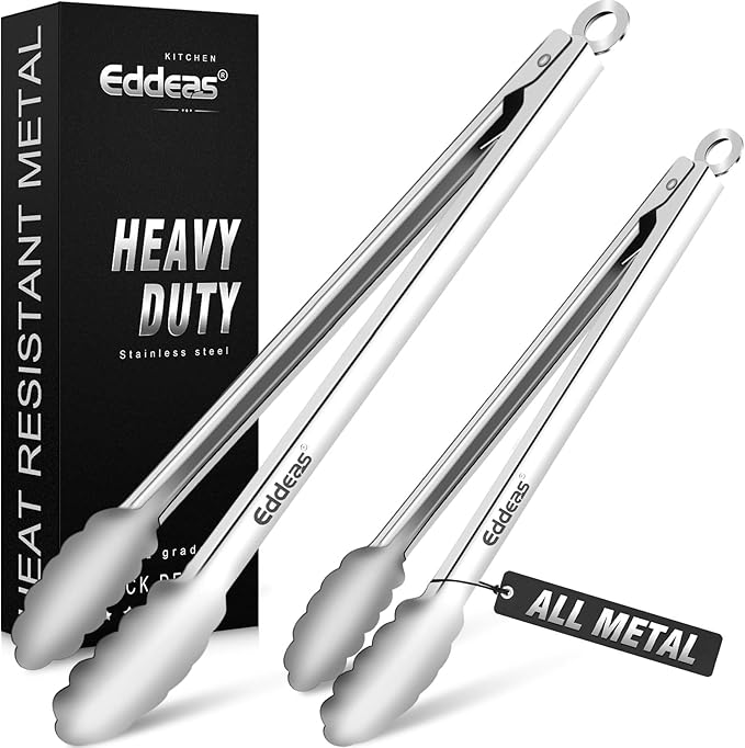 Grill Tongs, Heat Resistant 600 Degrees 17 &amp; 12 Inch Extra Long BBQ Tongs, All Metal Kitchen tongs, Stainless Steel Locking tong for Cooking, Grilling, Barbecue/BBQ, Buffet, Set of 2