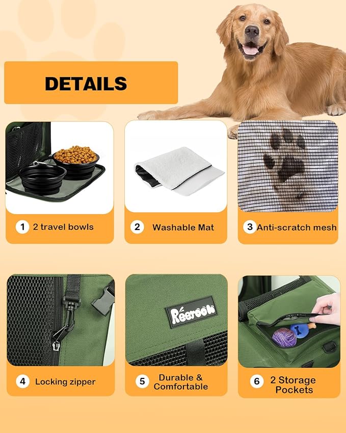 Extra Large Dog Crate with 2 Foldable Bowl, 36 Inch Collapsible Travel Dog Crate Kennel with Soft Blanket for Medium Dogs,Indoor &amp; Outdoor (36" L x 25" W x 25" H, Green)