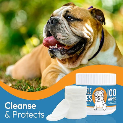 Bulldog Wrinkle Wipes for Dogs – Deodorizing &amp; Soothing with Honeysuckle Extract – Non-Irritating, Cleans Wrinkles, Folds, Paws &amp; Tail Pockets – for Bulldogs, Pugs &amp; Frenchies (100 Count)