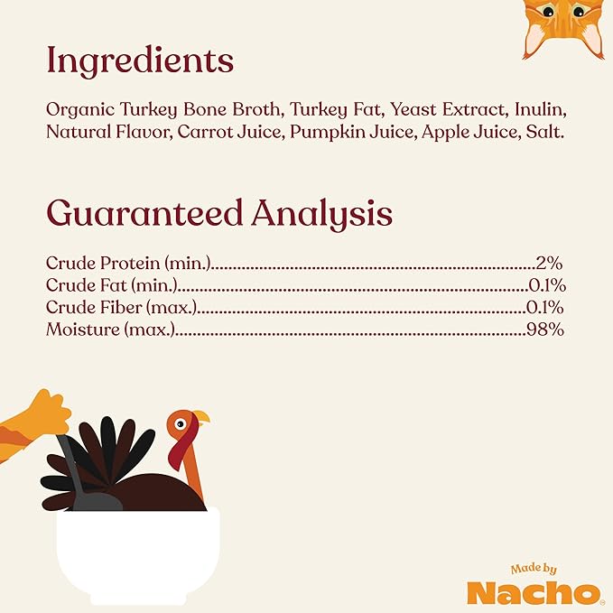 Made by Nacho Bone Broth Cat Food Topper for Hydration and Picky Eaters - Add Protein and Flavor to Your Dry Cat Food – Supports Optimal Nutrition, Digestion, Skin &amp; Coat 11 oz. (Pack of 4), Turkey