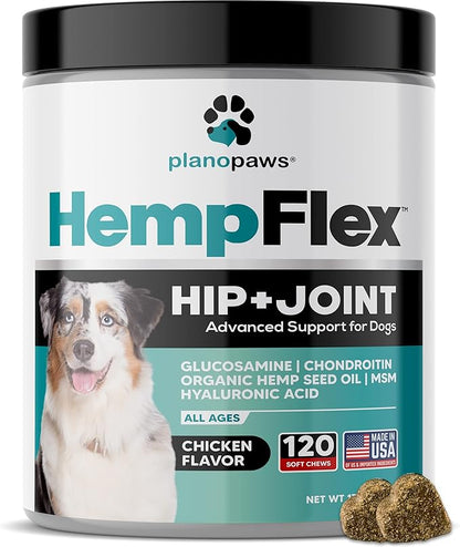 HempFlex - Glucosamine Chondroitin for Dogs - Hemp Oil for Dogs - Safe Dog Joint Supplement for All Breeds - 120 Mobility Hemp Dog Treats - Hip &amp; Joint Support for Dogs - Joint Supplement for Dogs