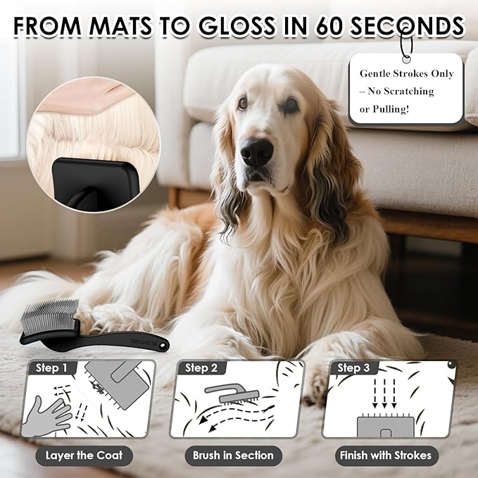 Large Slicker Brush for Dogs - 3PC Pet Grooming Kit - Undercoat Rake &amp; Stainless Comb | Long Pins Remove Mats on Poodles, Golden, Labradoodles | Thick Coat Deshedder for Dogs, Cats, Black