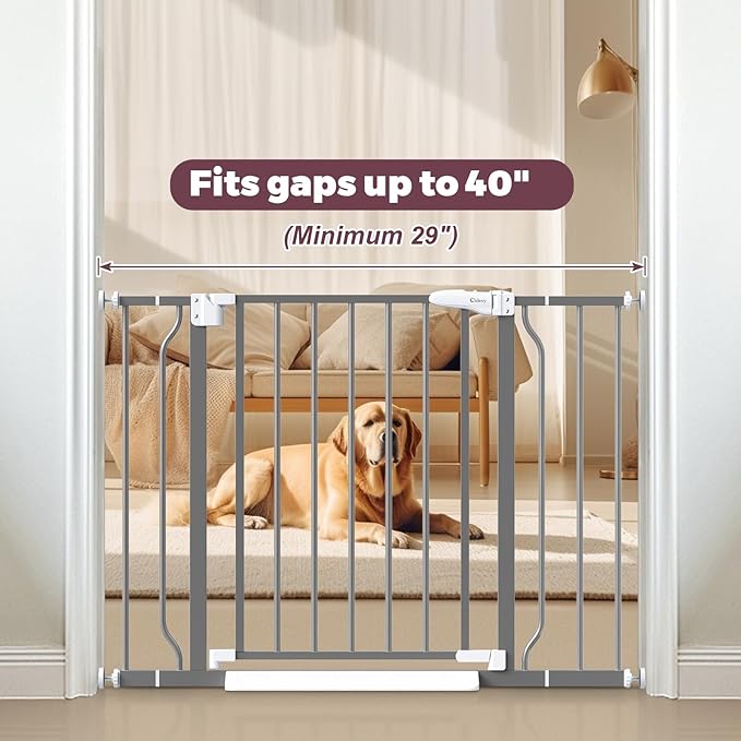 29"-40" Baby Gate for Stairs, Auto Close Stroller Friendly Dog Gate Indoor for Doorways, Pressure Mounted Baby Gate, Easy Walk Through Gate for Children &amp; Pets, Grey