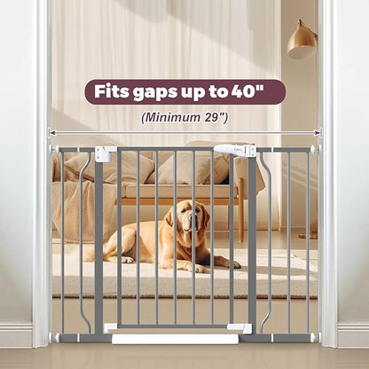 29"-40" Baby Gate for Stairs, Auto Close Stroller Friendly Dog Gate Indoor for Doorways, Pressure Mounted Baby Gate, Easy Walk Through Gate for Children &amp; Pets, Grey