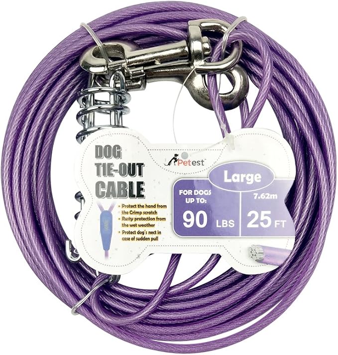 Petest 25ft Tie-Out Cable with Crimp Cover &amp; Buffer Spring for Large Dogs Up to 90 Pounds