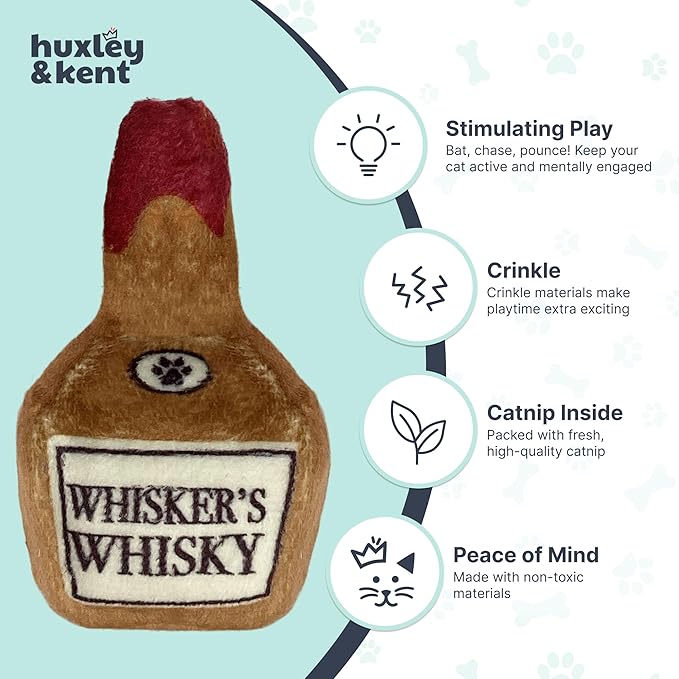 Huxley &amp; Kent Plush Cat Toy - Interactive Catnip Toy for Cats &amp; Kittens - Soft Kitty Toy with Crinkle &amp; Catnip - Fun Indoor Play Toy - Whisker&