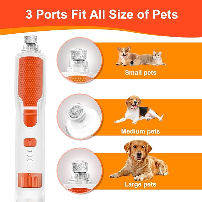 Dog Nail Grinder 7-Speed &amp; 360° LED Light, Professional Pet Nail Grinder for Dogs and Cats, Electric Dog Nail Trimmer Painless Paws Grooming &amp; Smoothing Tool for Large Medium Small Dogs Cats Pets