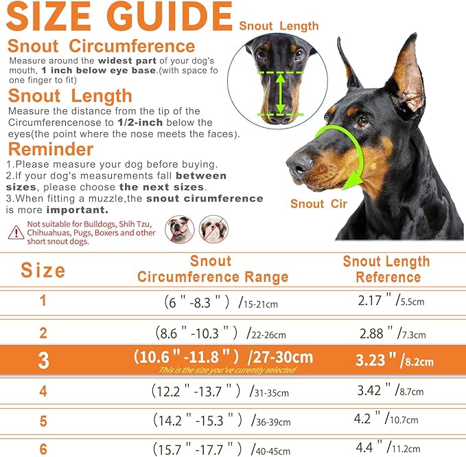 Dog Muzzle – Lightweight Breathable Basket Muzzle, Anti-Biting &amp; Chewing, Adjustable Fit for Small, Medium &amp; Large Dogs(Size 3)
