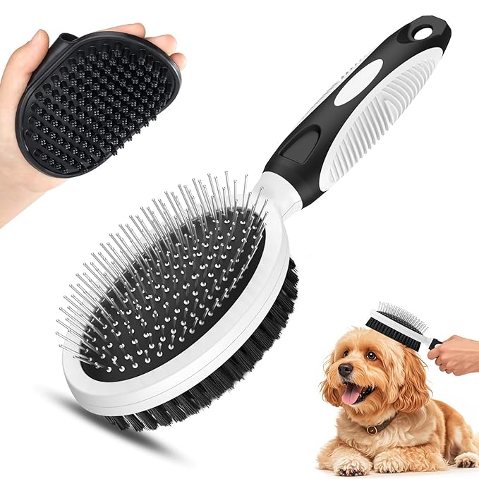 2PCS Pet Grooming Tools - Double-Sided Brush for Shedding and Bathing, Suitable for Short/Long Haired Dogs Cats and Horses, Deshedding Dog Brush, Mane &amp; Tail Combs for Horses - Pet Supplies (White)