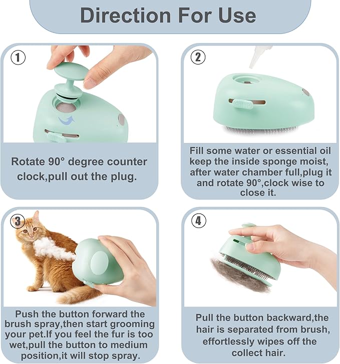 Cat Steam Brush for Shedding,Self Cleaning Cat Brush with Steam,Rechargeable Pet Steam Brush,Mist Brush Comb for Indoor Cats,Cat Hair Brush,Steamy Cat Brush for Short&amp;Long Haired Pets.(Green)