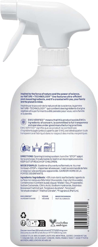ATTITUDE All Purpose Cleaner Spray, EWG Verified, Vegan, Made with 94% Plant-Based Ingredients, Streak-Free for Kitchen, Bathroom, Glass &amp; More, Citrus Zest, 27.1 Fl Oz (Pack of 3)