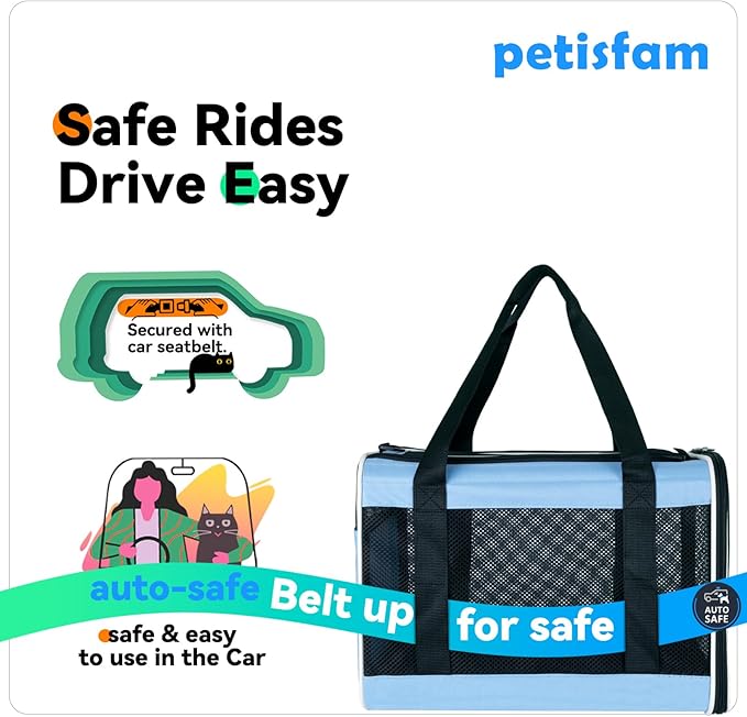 petisfam Soft Pet Carrier for Large and Medium Cats, 2 Kitties, Small Dogs. Easy to Get Cat in, Great for Cats That Don&
