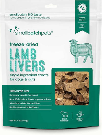 smallbatch Freeze Dried Dog Treats, Lamb Liver Treats for Dogs &amp; Cats, High Protein, Single Ingredient Dog Treat for Training or Food Topper, Natural, Humanely Sourced Meat, Made in The USA, 4 oz