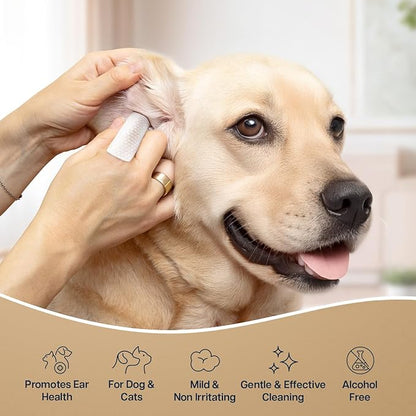 Dog Ear Wipes - 100 Value Pack - Mint Ear Wipes for Dogs, Vet Formulated Pet Ear Wipes for Dogs &amp; Cats – Effective Dog Ear Cleaner for Itch Relief, Wax &amp; Odor