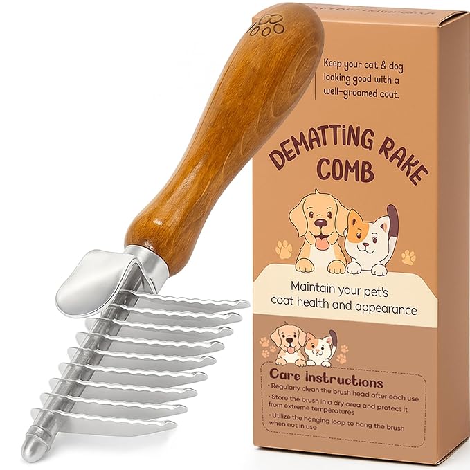 TAKAVU Dematting Fur Rake Comb Brush for Dogs &amp; Cats - Undercoat Comb with Safety Blades for Removing Knots, Mats &amp; Tangles - Grooming Tool for Poodles, Doodles, Long Haired Pets