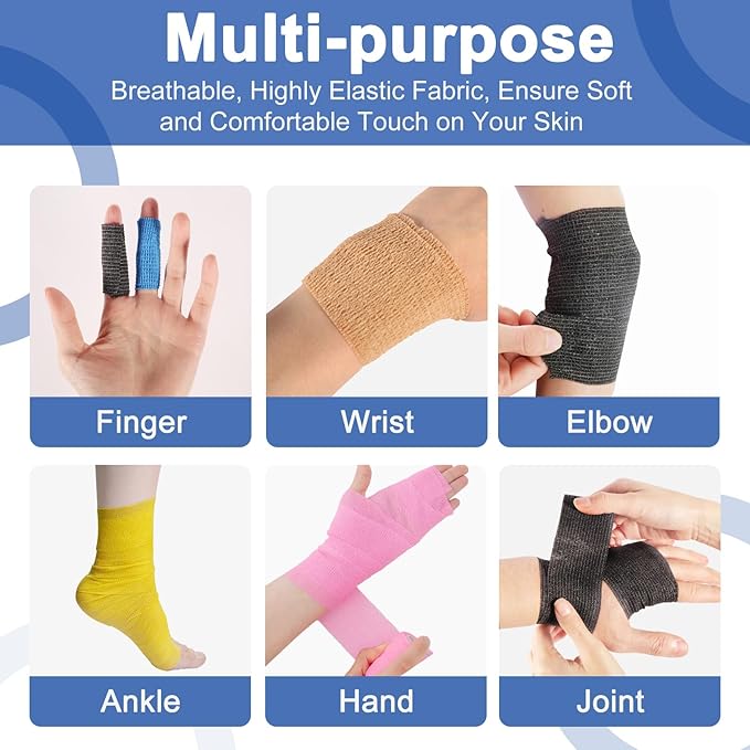 LDIWEE 24 Pack Self Adhesive Bandage Wrap 2 Inch, Vet Wrap for Dogs &amp; Horses, Elastic Cohesive Tape for Athletic Sports, First Aid Medical, Ankle Sprains, Wrist Support