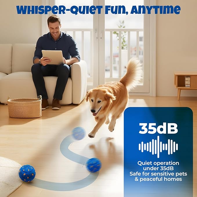 Dog Balls: Interactive Dog Ball Auto Rolling - Interactive Dog Toys for Aggressive Chewers - Bouncy &amp; Throwable, Type-C Rechargeable, Washable, for Small &amp; Medium &amp; Large Dogs – Blue