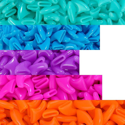 zetpo 100 pcs Cat Nail Caps | Cat Claw Covers | with Adhesives and Applicators (L, Turquoise, Sky Blue, Purple, Rose, Orange Peel)