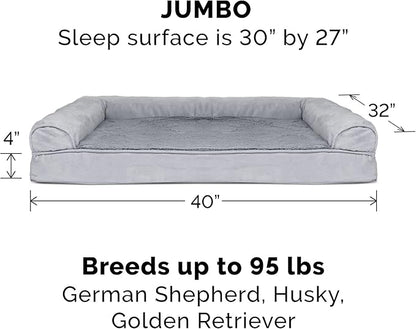 Furhaven Orthopedic Dog Bed for Large Dogs w/ Removable Bolsters &amp; Washable Cover, For Dogs Up to 95 lbs - Plush &amp; Suede Sofa - Gray, Jumbo/XL