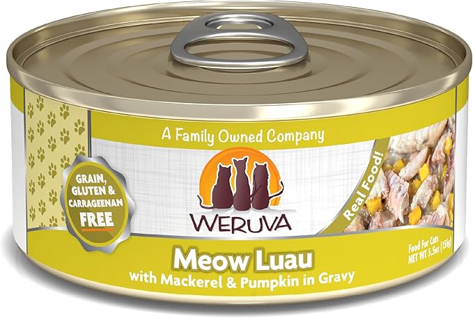 Weruva Classic Cat Food, Meow Luau with Mackerel &amp; Pumpkin in Gravy, 5.5oz Can (Pack of 24)
