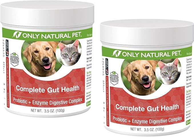 Only Natural Pet Complete Gut Health Complex - Probiotics &amp; Digestive Enzyme Supplement for Dogs &amp; Cats - Promotes Healthy Digestion, Immune System, Nutrient Absorption -3.5oz Powder (Pack of 2)