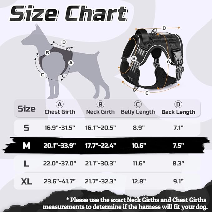 rabbitgoo Dog Harness No Pull, Military Dog Harness Medium Sized Dog with Handle &amp; Molle, Easy Control Service Dog Vest Harness Training Walking, Adjustable Reflective Tactical Pet Harness, Black, M