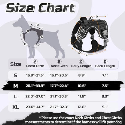 rabbitgoo Dog Harness No Pull, Military Dog Harness Medium Sized Dog with Handle &amp; Molle, Easy Control Service Dog Vest Harness Training Walking, Adjustable Reflective Tactical Pet Harness, Black, M