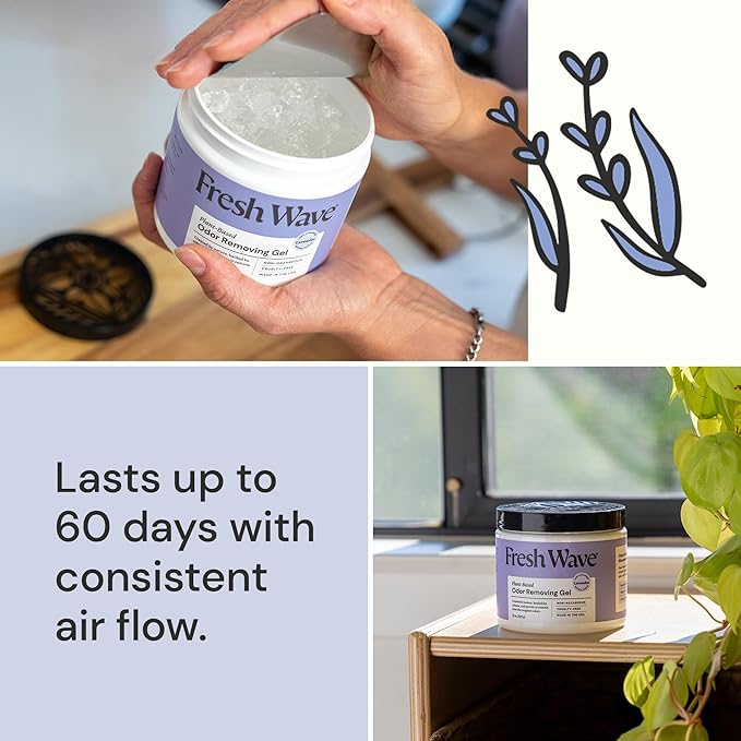Fresh Wave Lavender Odor Removing Gel, 15 oz., Pack of 2 - Safer Odor Absorbers for Home, Natural Plant-Based Odor Eliminator, Every 15 oz. lasts 30-60 Days, For Cooking, Trash &amp; Pets