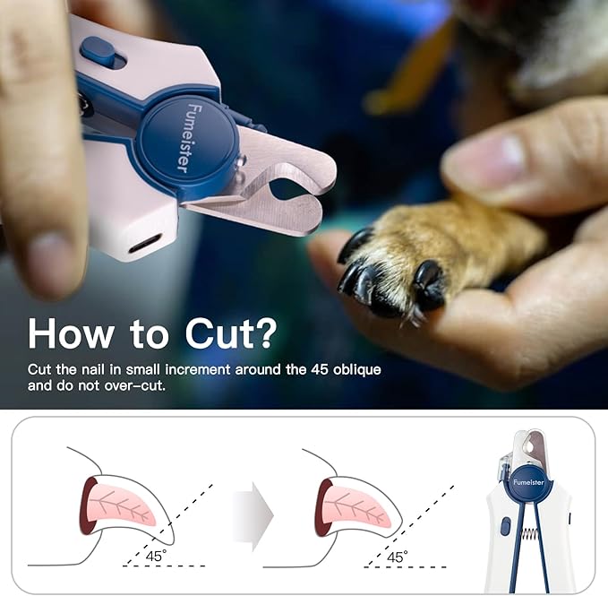 Type-C Rechargeable Dog &amp; Cat Nail Clippers - LED Pet Nail Trimmer with Built-in Nail File, Extra Sharp Blades for Small &amp; Medium Dogs, Indoor Cats (Blue)