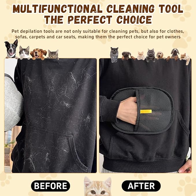 Pet Hair Removal Glove for Cats &amp; Dogs, Electrostatic Pet Hair Removal Gloves, Reusable Hair Remover, Upgrade Efficient Grooming Gloves for Pet Hair for Clothing/Couch/Furniture/Carpet/Car Seat(2pcs)