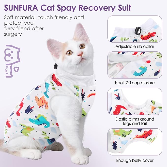 SUNFURA Cat Recovery Suit, Kitten Surgical Full Bodysuit for Abdominal Wound Protector Anti Licking After Surgery, Professional Bandages Cone E-Collar Alternative for Small Male &amp; Female Pets