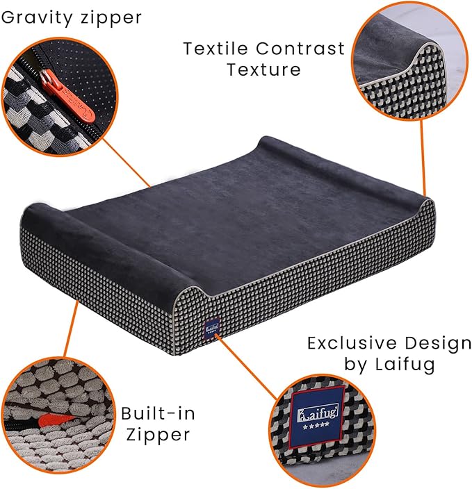 Laifug Orthopedic Memory Foam Extra Large Dog Bed with Pillow and Durable Water Proof Liner &amp; Removable Washable Cover &amp; Smart Design