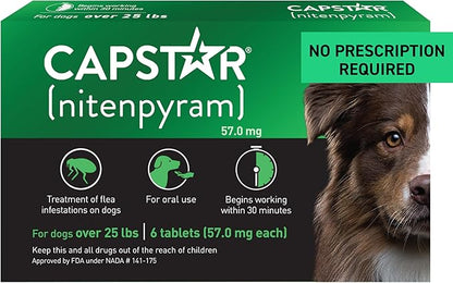CAPSTAR Oral Flea Treatment for Dogs, Fast Acting Tablets Start Killing Fleas in 30 Minutes, Medium &amp; Large Dogs (Over 25 lbs), 6 Doses
