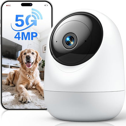 Indoor Camera 5G WiFi Pan &amp; Tilt 2.5K 4MP Compatible up to 256GB SD Card (Not Included) - Security Camera Indoor, Plug-in Puppy/Pet Camera with Speaker/Phone App for Room, Motion Tracking