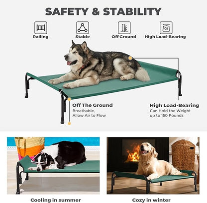 Veehoo Elevated Dog Bed, Outdoor Raised Dog Cots Bed for Large Dogs, Cooling Camping Elevated Pet Bed with Slope Headrest for Indoor and Outdoor, Washable Breathable, X-Large, Green, CWC2204