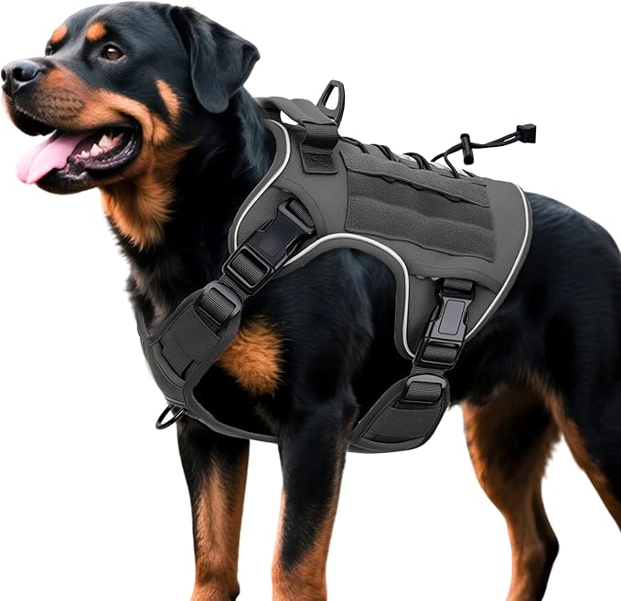 Heavy-Duty Tactical Dog Harness for Large Dogs, No Pull Adjustable Reflective Pet Vest with Molle System, K9 Military-Grade Control for Service Training, Outdoor &amp; 10+ Breeds, Gray, X-Large