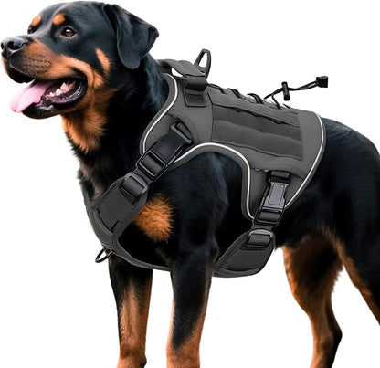 Heavy-Duty Tactical Dog Harness for Large Dogs, No Pull Adjustable Reflective Pet Vest with Molle System, K9 Military-Grade Control for Service Training, Outdoor &amp; 10+ Breeds, Gray, X-Large