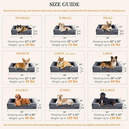 Comfort Expression Small Dog Beds Waterproof Orthopedic Foam Dog Sofa Beds for Small Dogs Comfy Pet Bed with Washable Removable Cover &amp; Non-Slip Bottom(X-Small,Dark Grey)