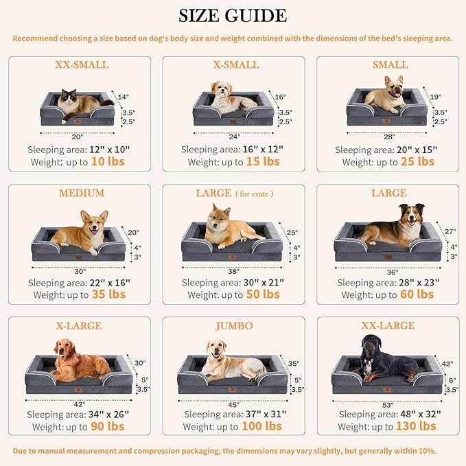 Comfort Expression Large Dog Beds Waterproof Orthopedic Foam Dog Sofa Beds Comfy Pet Bed with Washable Removable Cover &amp; Non-Slip Bottom(Large,Dark Grey)