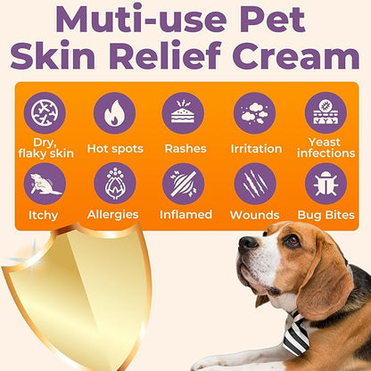 Dog Skin Soother - Dry Itchy Skin Relief &amp; Hot Spots Soothing Cream for Dogs&amp;Cats - Healing Ointment with Colloidal Oatmeal&amp;Manuka Honey - Canine Conditioner Moisturizer with Applicator- 100g