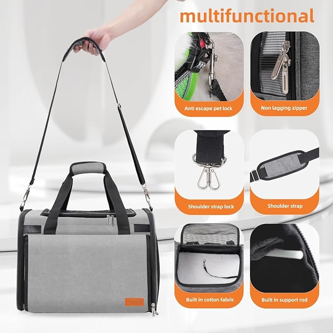 TWDEPART Cat Carrier Backpack - Multifunctional, Firm &amp; Foldable with Roll-Up Shade, Breathable Design Includes Collapsible Bowl &amp; Cushion (Grey)