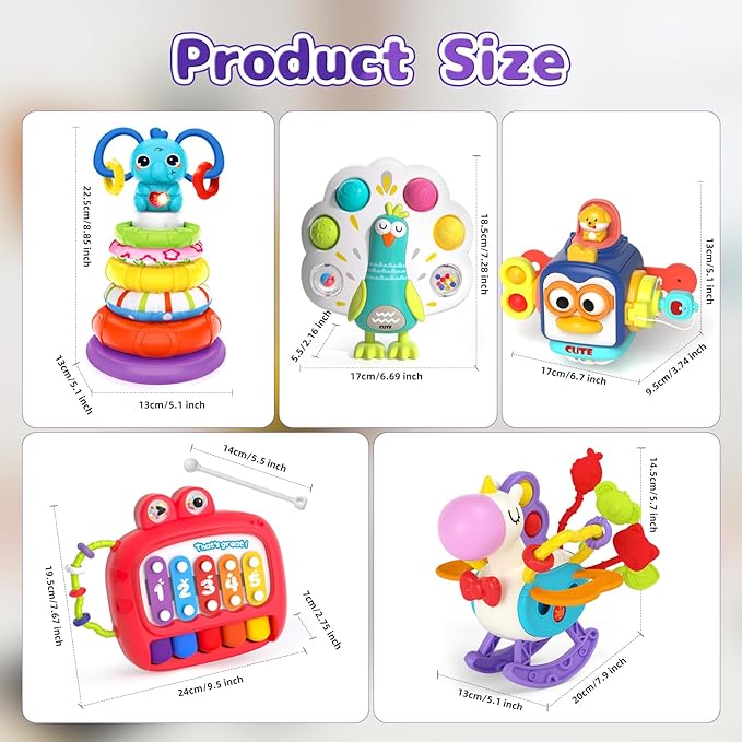 5 in 1 Baby Toy for 12 18 Month, Learning Toys for Babies 12-18 Months, Baby Busy Cube, Stacking&amp;Sensory, Pull String&amp;Piano Xylophone Toy, Birthday Gift for 12+ Month