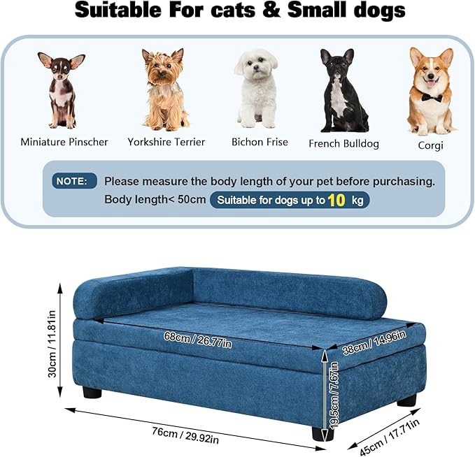 AFBKSS&amp;BB Pet Sofa with Hidden Storage for Puppy and Cat,Linen Fabric Dog Sofa,Cat Couch with Wooden Frame (Blue)