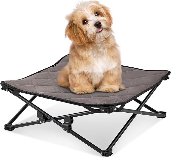 KingCamp Elevated Dog Bed for Small Dogs, Raised Outdoor Indoor Portable Cooling Cot Lifted Pet Hammock Off Ground with Washable Breathable Mesh &amp; Frame with Non Slip Foot for Camping Backyard, Black