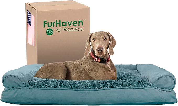 Furhaven Pillow Dog Bed for Large Dogs w/ Removable Bolsters &amp; Washable Cover - Plush &amp; Suede Sofa, Jumbo/XL
