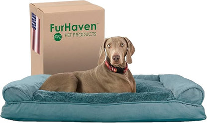 Furhaven Pillow Dog Bed for Large Dogs w/ Removable Bolsters &amp; Washable Cover - Plush &amp; Suede Sofa, Jumbo/XL
