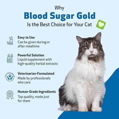 Pet Wellbeing - Blood Sugar Gold for Cats - Natural Support for Healthy Blood Sugar Levels in Diabetic Cats - Insulin Stabilization &amp; Normal Pancreatic Function - 2 oz (59 ml)