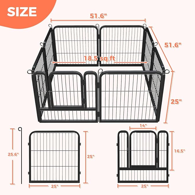 24 Inch 8 Panels Dog Playpen - Metal Pet Exercise Pen for Puppy, Indoor/Outdoor Dog Fence for Yard, Garden, Camping &amp; RV Travel