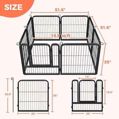 24 Inch 8 Panels Dog Playpen - Metal Pet Exercise Pen for Puppy, Indoor/Outdoor Dog Fence for Yard, Garden, Camping &amp; RV Travel